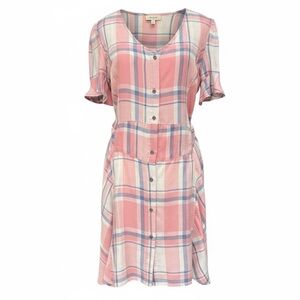 Billy T Spring Forward Pink Plaid Short Sleeve Button Front Dress Small